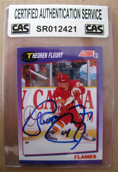 THEOREN FLEURY SIGNED HOCHEY CARD /CAS AUTHENTICATED