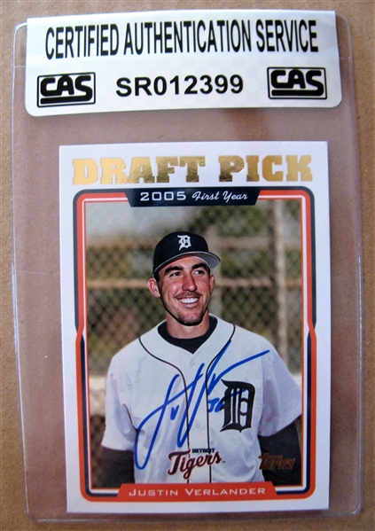 JUSTIN VERLANDER 2005 DRAFT PICK SIGNED BASEBALL CARD /CAS AUTHENTICATED