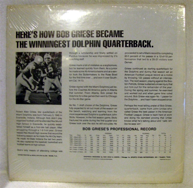 1972 BOB GRIESE: HOW TO QUARTERBACK RECORD ALBUM - SEALED