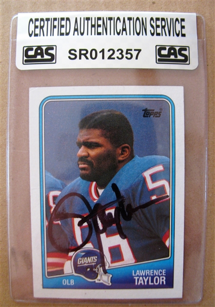  LT LAWRENCE TAYLOR SIGNED FOOTBALL CARD /CAS AUTHENTICATED