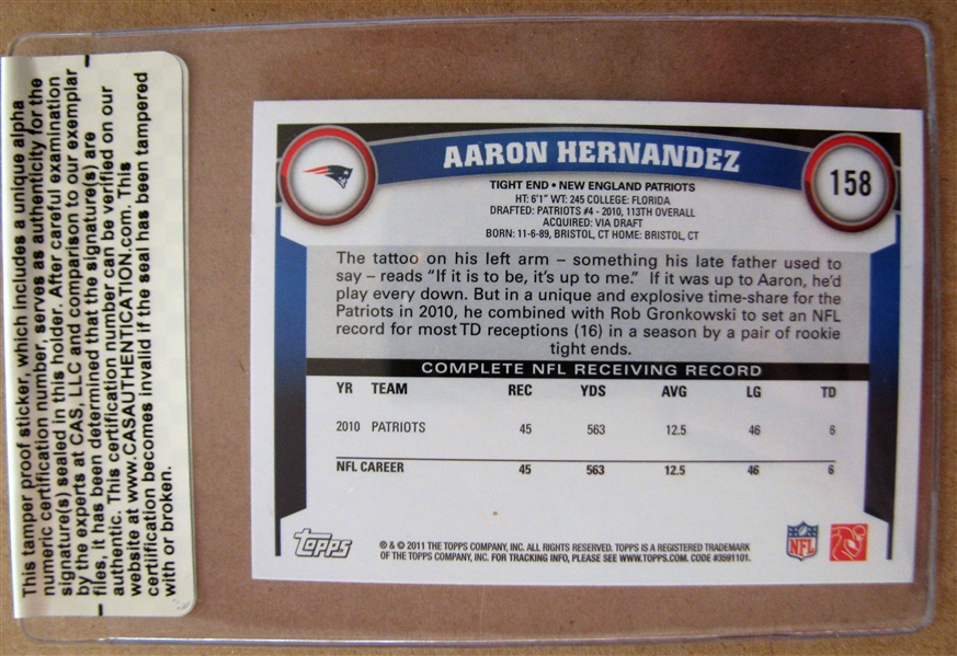 AARON HERNANDEZ SIGNED FOOTBALL CARD /CAS AUTHENTICATED