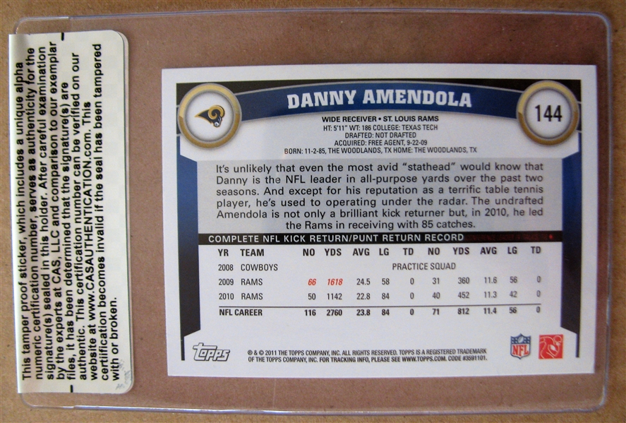 DANNY AMENDOLA SIGNED FOOTBALL CARD /CAS AUTHENTICATED