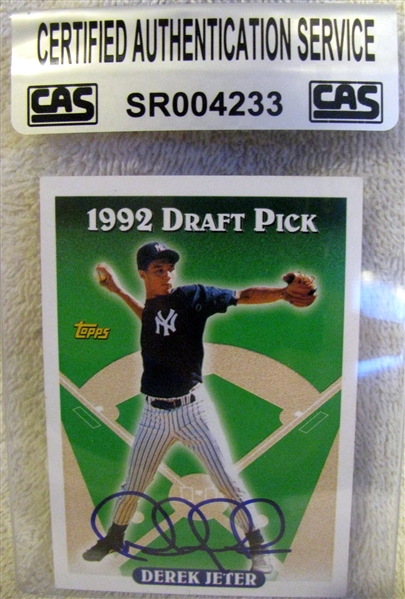 1993 DEREK JETER  SIGNED DRAFT PICK CARD - w/CAS