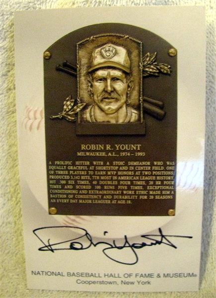 ROBIN YOUNT SIGNED HALL OF FAME POST CARD w/CAS COA