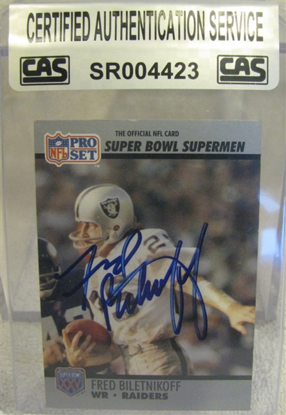 FRED BILETNIKOFF SIGNED FOOTBALL CARD w/CAS