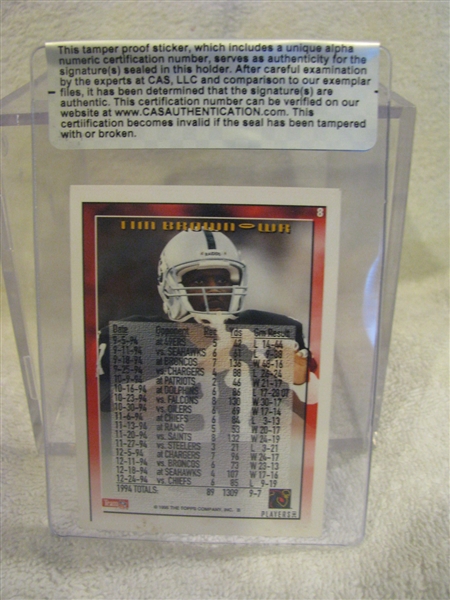 TIM BROWN SIGNED FOOTBALL CARD w/CAS