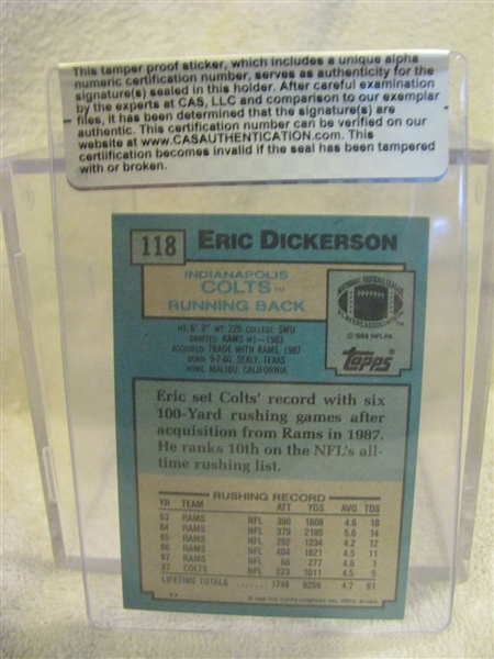 ERIC DICKERSON SIGNED FOOTBALL CARD w/CAS