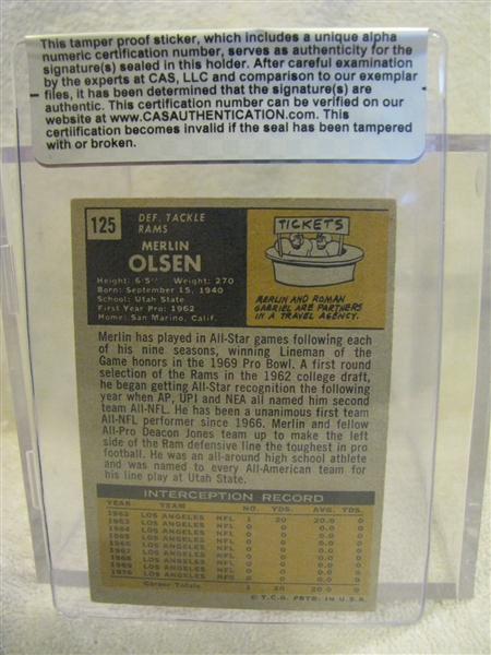 MERLIN OLSEN SIGNED FOOTBALL CARD w/CAS