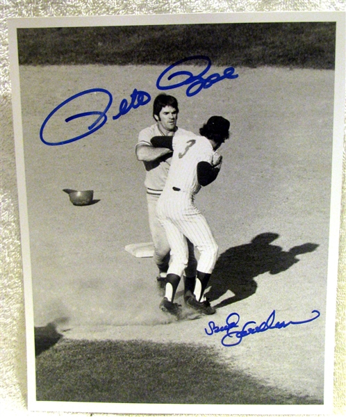 PETE ROSE & BUD HARRELSON SIGNED PHOTO (FIGHTING) w/CAS COA