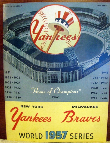 1957 WORLD SERIES PROGRAM - YANKEES vs BRAVES - YANKEE ISSUE