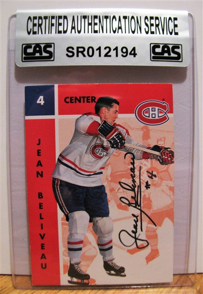 JEAN BELIVEAU SIGNED HOCKEY CARD /CAS AUTHENTICATED