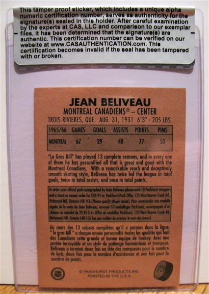 JEAN BELIVEAU SIGNED HOCKEY CARD /CAS AUTHENTICATED