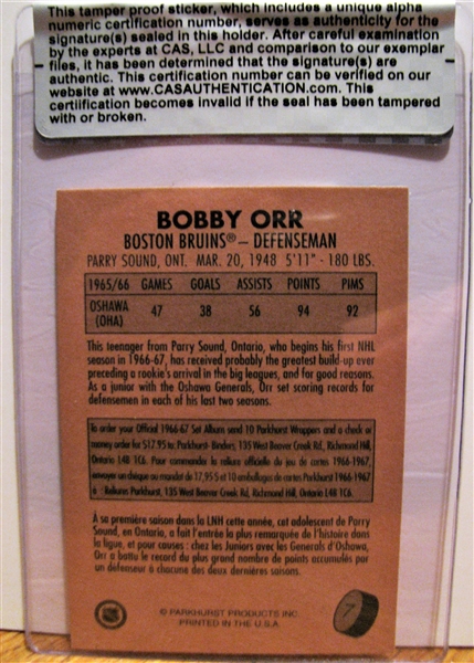 BOBBY ORR SIGNED HOCKEY CARD /CAS AUTHENTICATED