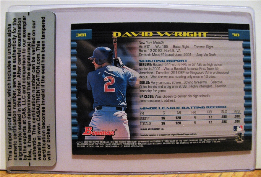 DAVID WRIGHT SIGNED ROOKIE BASEBALL CARD /CAS AUTHENTICATED