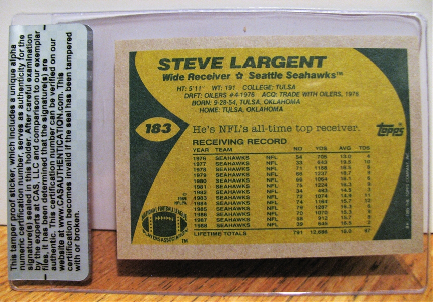 STEVE LARGENT SIGNED FOOTBALL CARD /CAS AUTHENTICATED