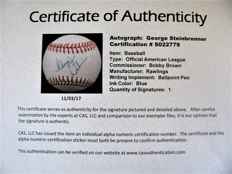 GEORGE STEINBRENNER SIGNED OAL BASEBALL w/CAS LOA