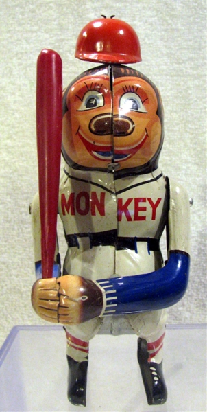 50's TIN LITHO BASEBALL MONKEY WIND-UP TOY - VERY RARE!