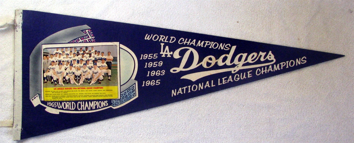 1966 LOS ANGELES DODGERS NATIONAL LEAGUE CHAMPIONS PHOTO PENNANT - KOUFAX LAST YEAR