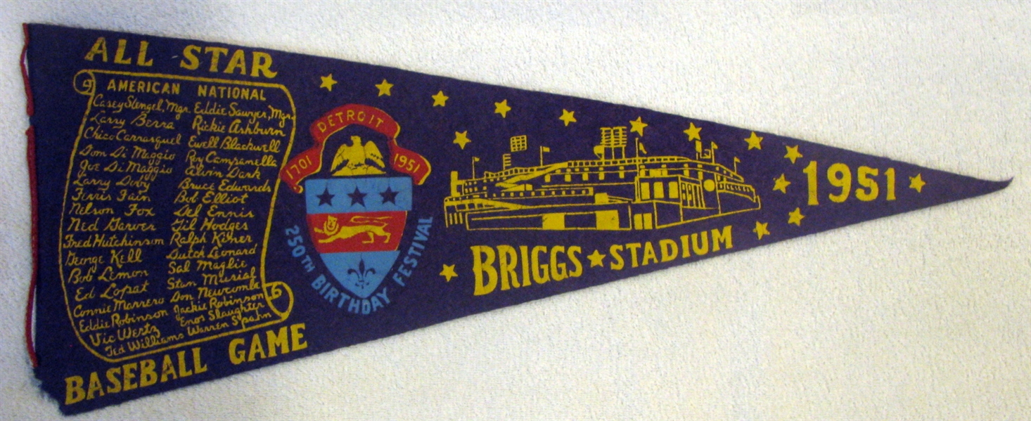 1951 ALL-STAR GAME PENNANT @ BRIGGS STADIUM, DETROIT
