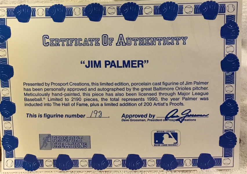 1990 JIM PALMER SIGNED PROSPORT STATUE w/BOX & COA