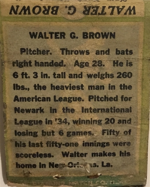 30's WALTER BROWN MATCHBOOK