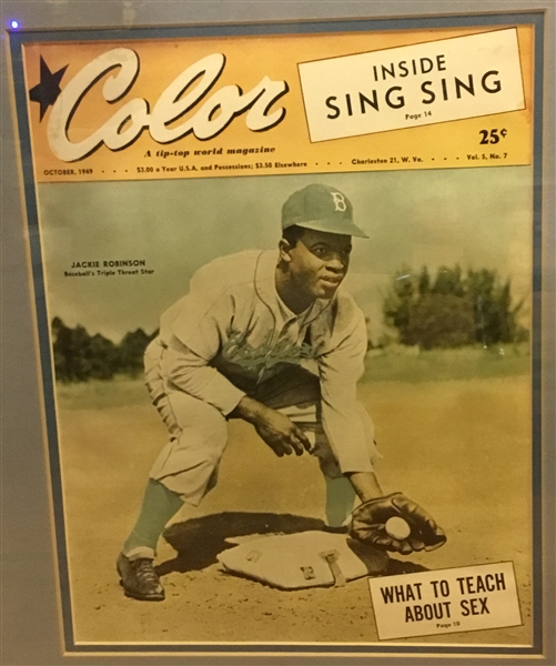 1949 COLOR MAGAZINE w/JACKIE ROBINSON COVER - FRAMED