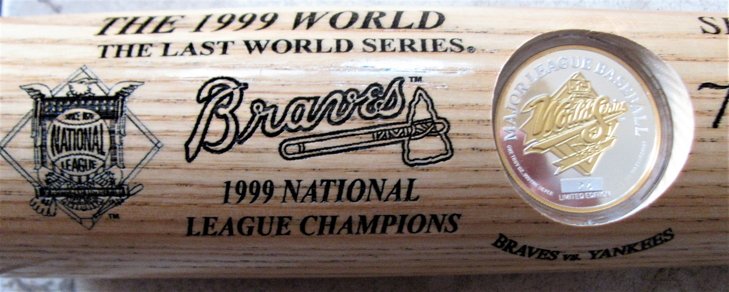 1999 WORLD SERIES YANKEE vs BRAVES BAT WITH 1oz SILVER COIN