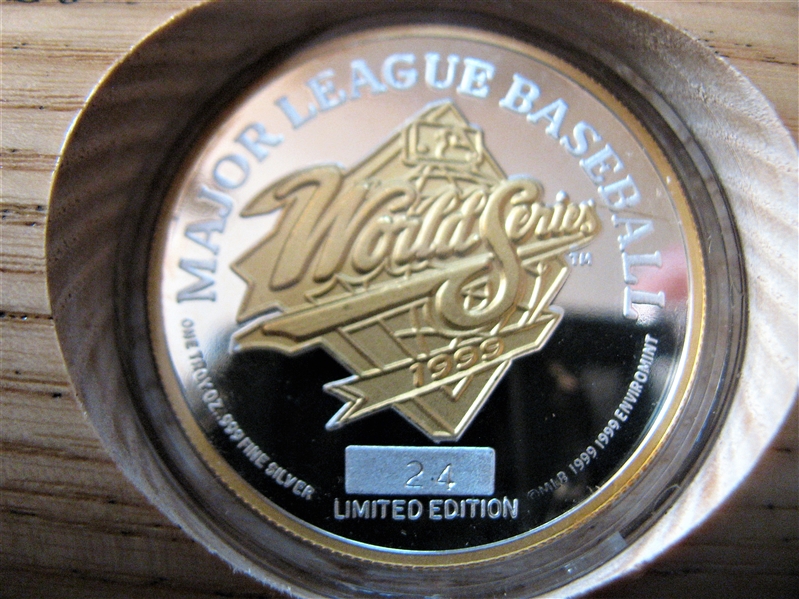 1999 WORLD SERIES YANKEE vs BRAVES BAT WITH 1oz SILVER COIN