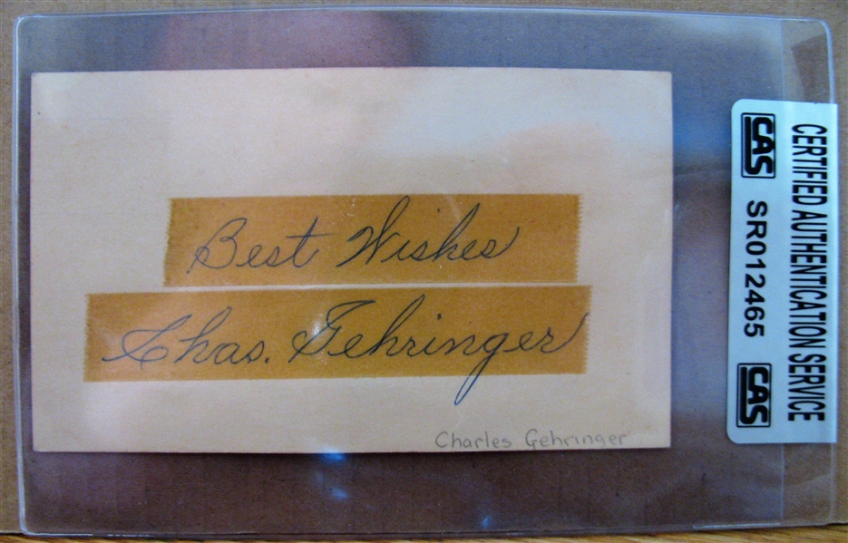 1955 BEST WISHES CHAS GEHRINGER SIGNED GOVERMENT POSTCARD - w/CAS AUTHENTICATION