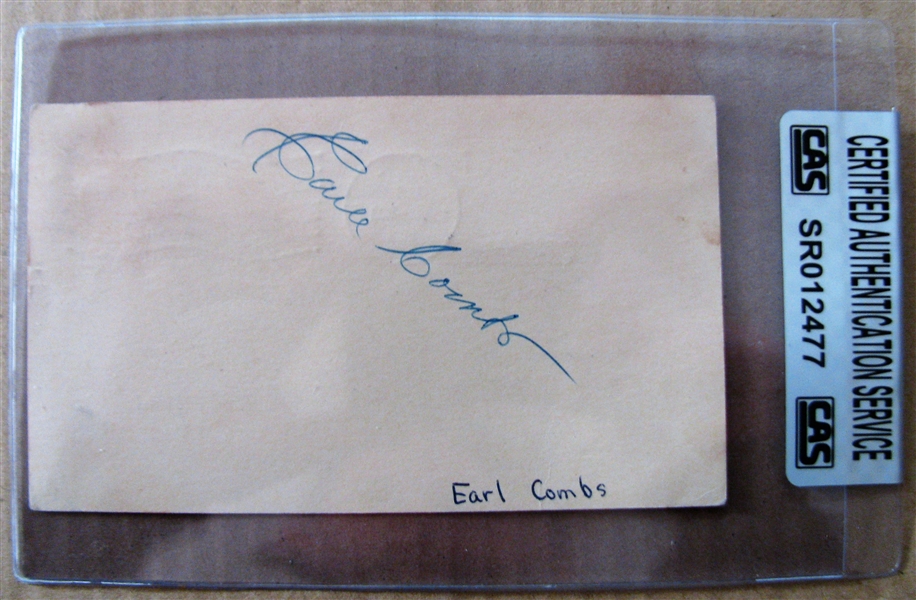 1956 EARL COMBS SIGNED GOVERMENT POSTCARD - CAS AUTHENTICATED