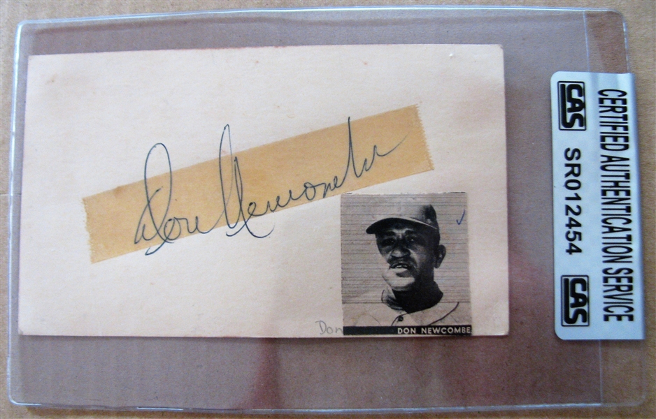 1955 DON NEWCOMBE SIGNED GOVERMENT POSTCARD - CAS AUTHENTICATED