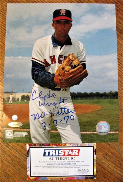 CLYDE WRIGHT NO HITTER 3-7-70 SIGNED PHOTO /TRISTAR