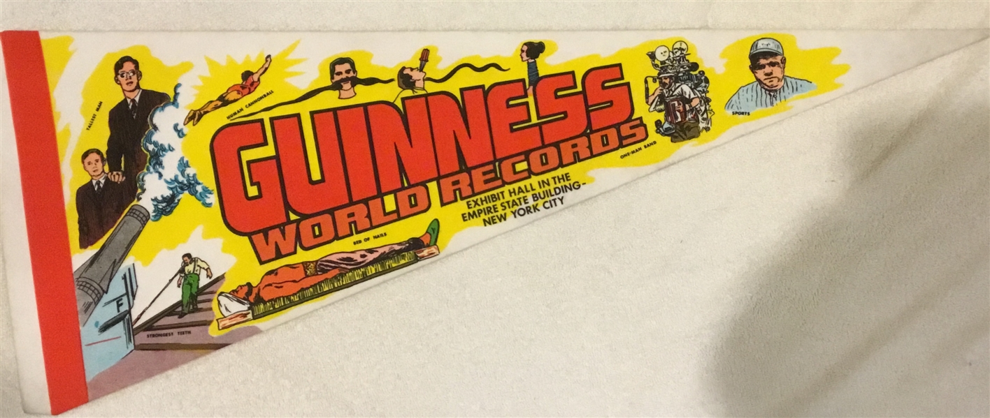 VINTAGE GUINNESS WORLD RECORDS PENNANT- w/BABE RUTH