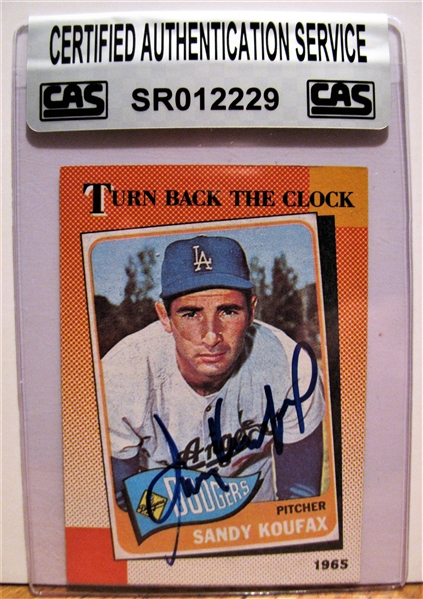 SANDY KOUFAX SIGNED BASEBALL CARD /CAS AUTHENTICATED