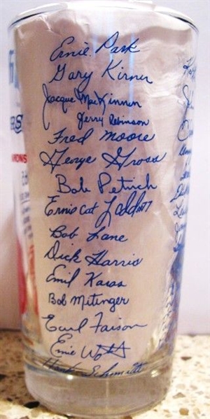 1965 SAN DIEGO CHARGERS WESTERN DIVISION CHAMPIONS GLASS w/ PLAYER SIGNATURES