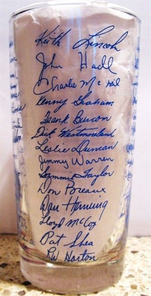 1965 SAN DIEGO CHARGERS WESTERN DIVISION CHAMPIONS GLASS w/ PLAYER SIGNATURES