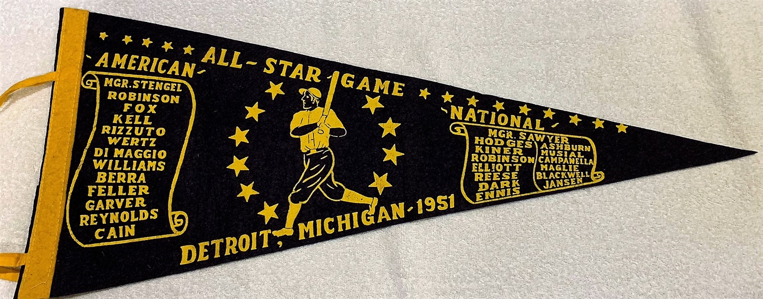 1951 ALL-STAR GAME PENNANT @ DETROIT- VERY RARE