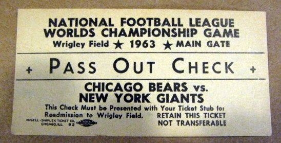 1963 NFL CHAMPIONSHIP GAME TICKET- CHICAGO BEARS VS N.Y. GIANTS