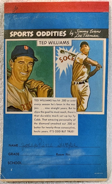 50's TED WILLIAMS NOTE PAD