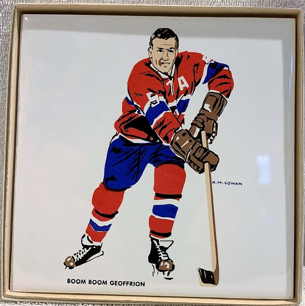 60's MONTREAL CANADIANS BOOM BOOM GEOFFRION DECORATIVE TILE w/BOX