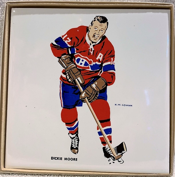 60's MONTREAL CANADIANS DICKIE MOORE DECORATIVE TILE w/BOX