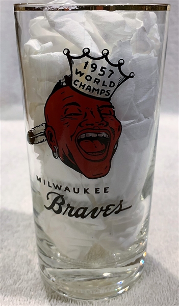 1957 MILWAUKEE BRAVES WORLD CHAMPS PLAYER GLASS-TAYLOR PHILLIPS