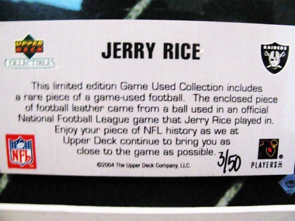 JERRY RICE GAME USED FOOTBALL LE DISPLAY w/ UPPER DECK