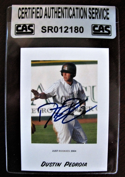 DUSTIN PEDROIA SIGNED BASEBALL CARD /CAS AUTHENTICATED