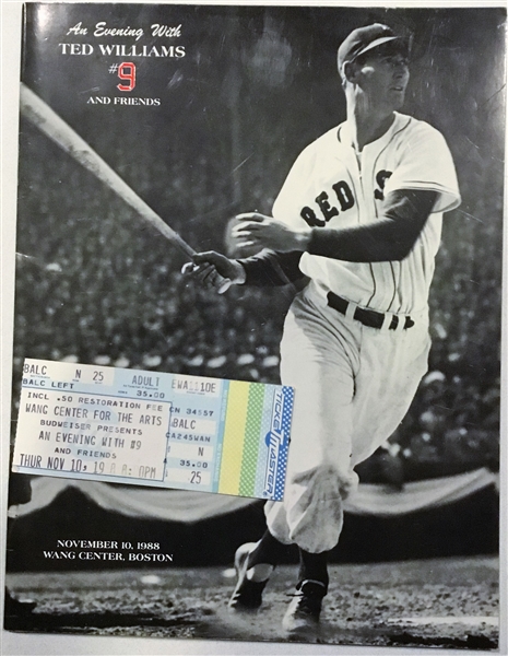 11/88 AN EVENING WITH TED WILLIAMS PROGRAM & TICKET