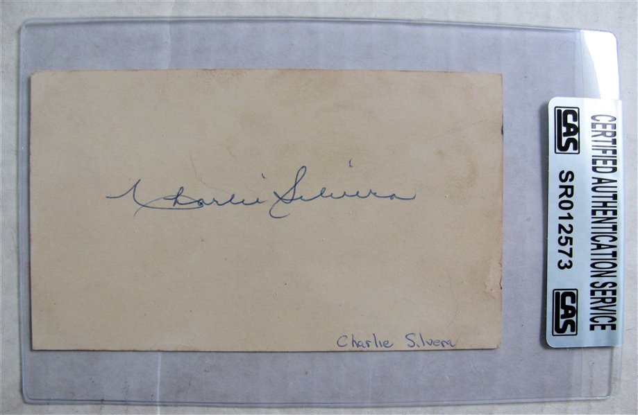 CHARLIE SILVERA SIGNED 1956 GOVERMENT POSTCARD - CAS AUTHENTICATED