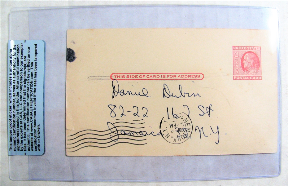 CHARLIE SILVERA SIGNED 1956 GOVERMENT POSTCARD - CAS AUTHENTICATED