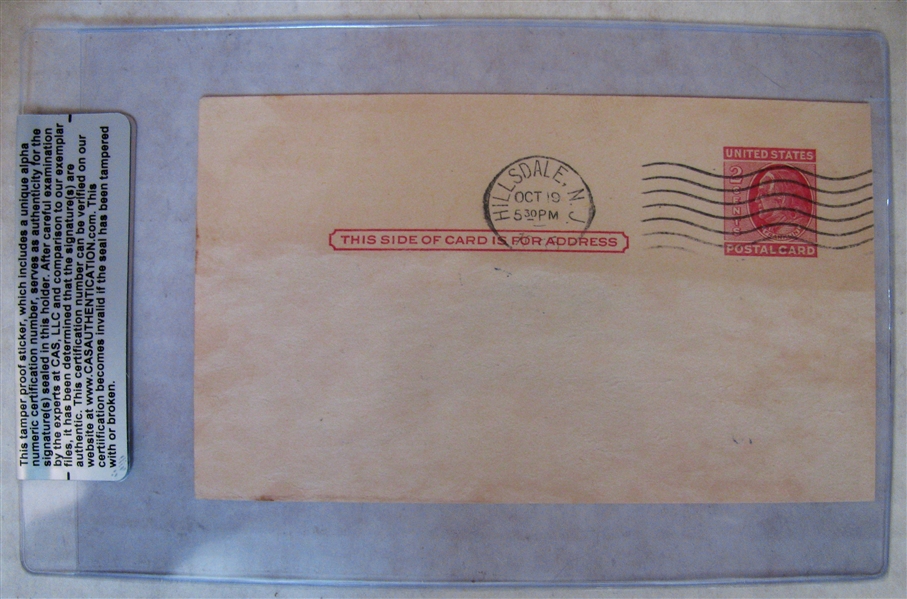 ED LOPAT SIGNED 1950's GOVERMENT POSTCARD - CAS AUTHENTICATED