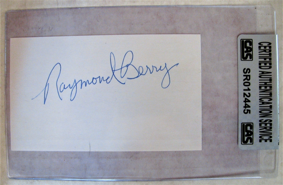 RAYMOND BERRY SIGNED 3X5 INDEX CARD - CAS AUTHENTICATED