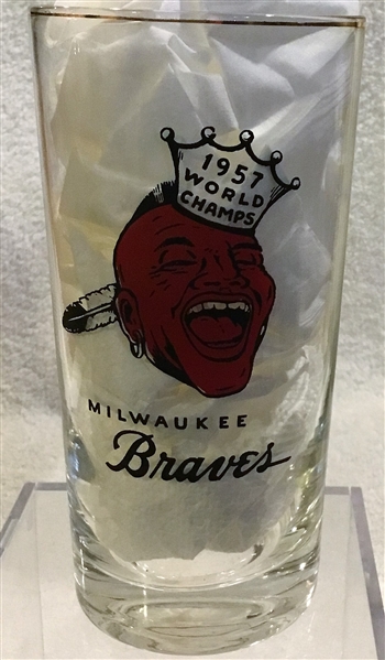 1957 MILWAUKEE BRAVES WORLD CHAMPS PLAYER GLASS- DON MCMAHON